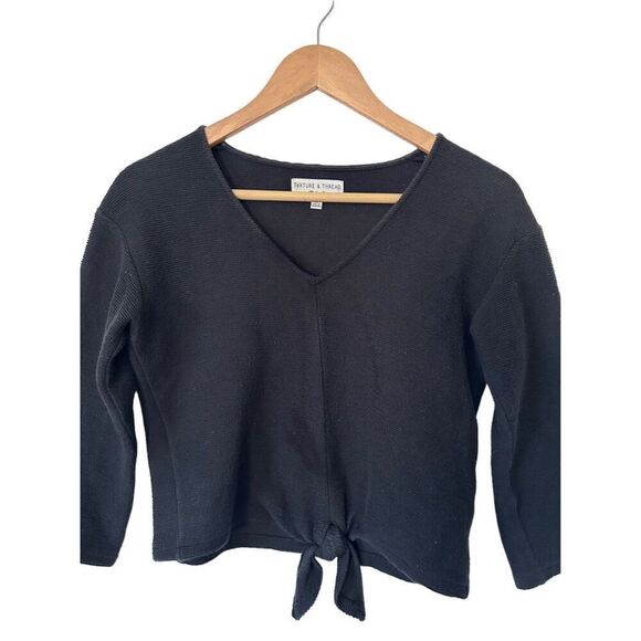 Texture and Thread x Madewell Black 3/4 Sleeve Tie Front Blouse Size XS - Picture 2 of 13